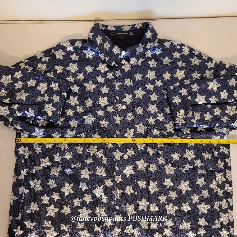 ZARA sequined star BLOGGER FAV! lined snap shirt jacket  2 large patch pockets - Picture 10 of 17